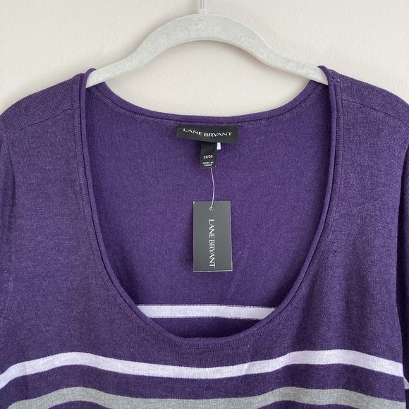 Lane Bryant Womens Plus Size 22/24 Purple Striped Sweater Tunic Scoop Neck - Picture 2 of 7